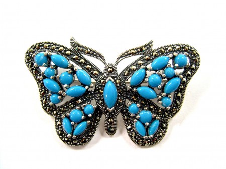 no.br.0005-0014 Markazit ve hakiki turkuaz taşlı, 925 ay.gümüş broş. Fiyatı : KDV dahil 235.- TL